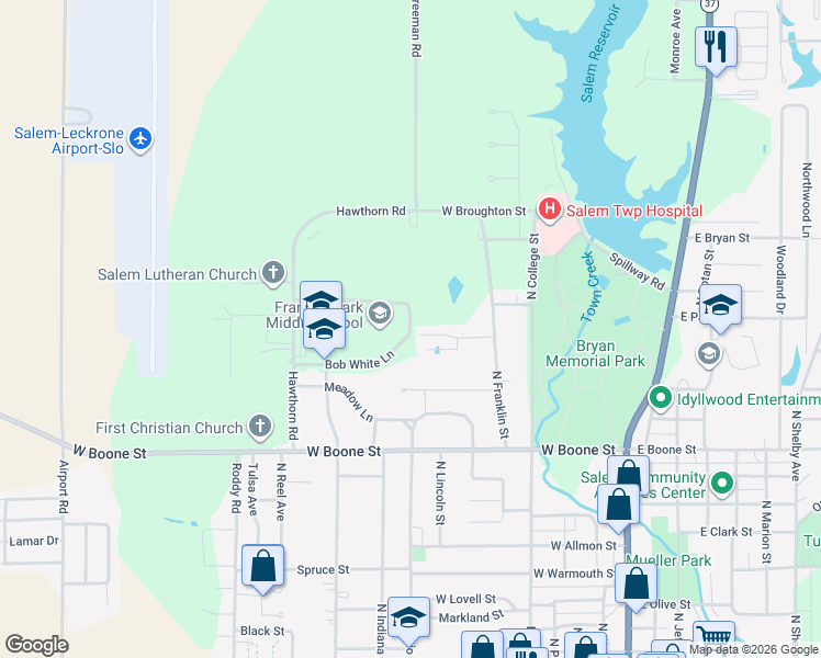 map of restaurants, bars, coffee shops, grocery stores, and more near 801 Bob White Lane in Salem