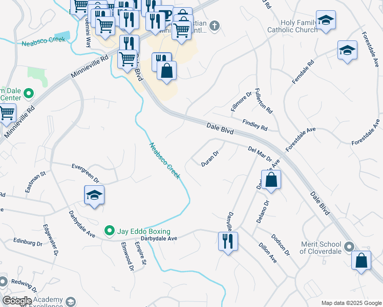 map of restaurants, bars, coffee shops, grocery stores, and more near 14502 Del Mar Drive in Woodbridge