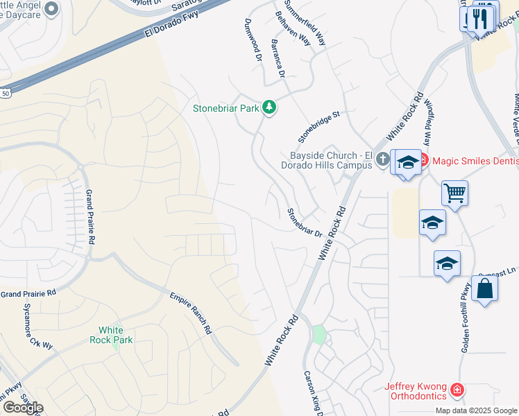 map of restaurants, bars, coffee shops, grocery stores, and more near 632 Stonebriar Court in El Dorado Hills
