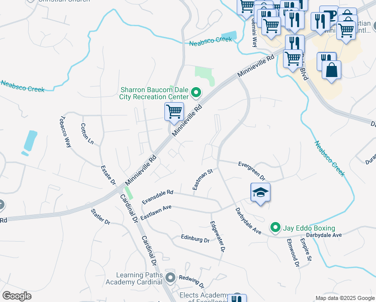 map of restaurants, bars, coffee shops, grocery stores, and more near 4619 Central Park Drive in Woodbridge