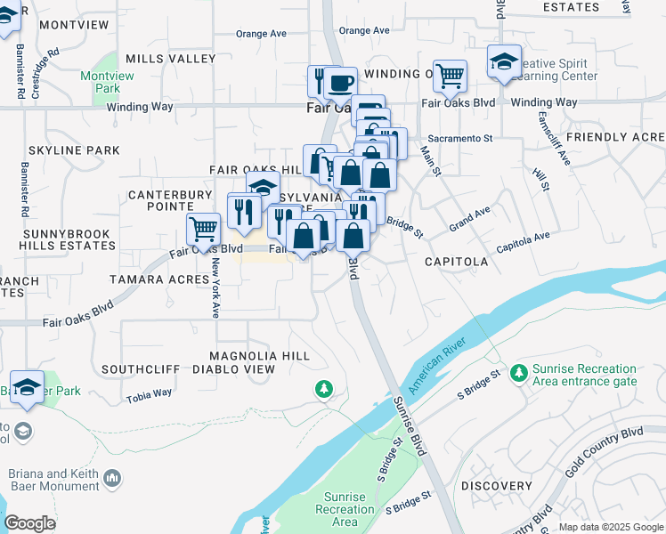 map of restaurants, bars, coffee shops, grocery stores, and more near 9913 Portofino Oak Lane in Fair Oaks