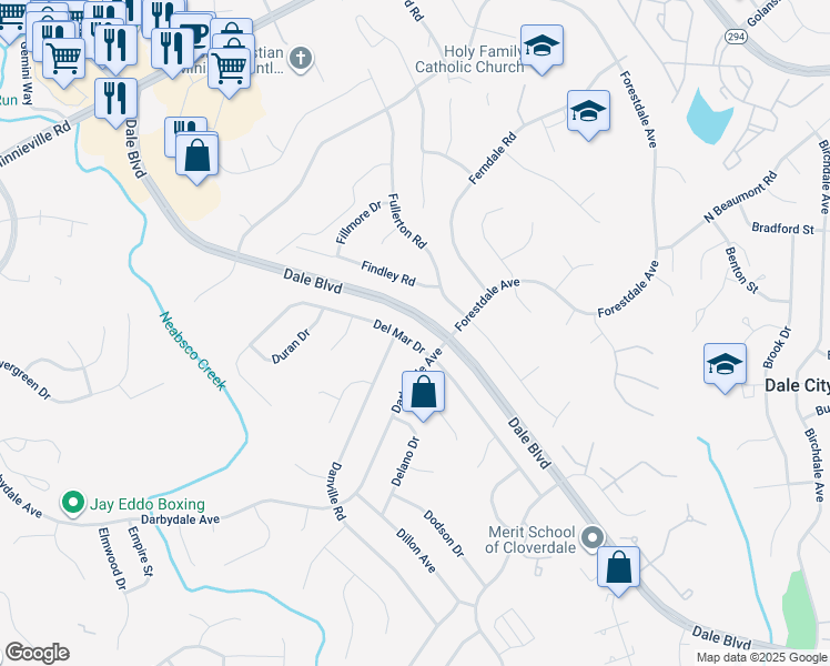 map of restaurants, bars, coffee shops, grocery stores, and more near 3806 Del Mar Drive in Woodbridge
