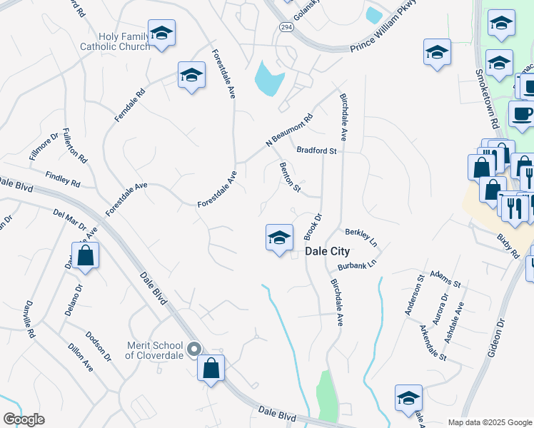 map of restaurants, bars, coffee shops, grocery stores, and more near 14461 Belvedere Drive in Woodbridge