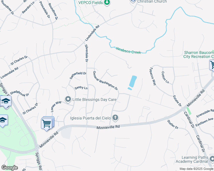 map of restaurants, bars, coffee shops, grocery stores, and more near 14536 General Washington Drive in Woodbridge