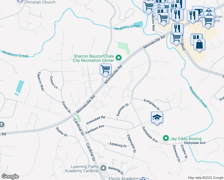 map of restaurants, bars, coffee shops, grocery stores, and more near 4624 Central Park Drive in Woodbridge
