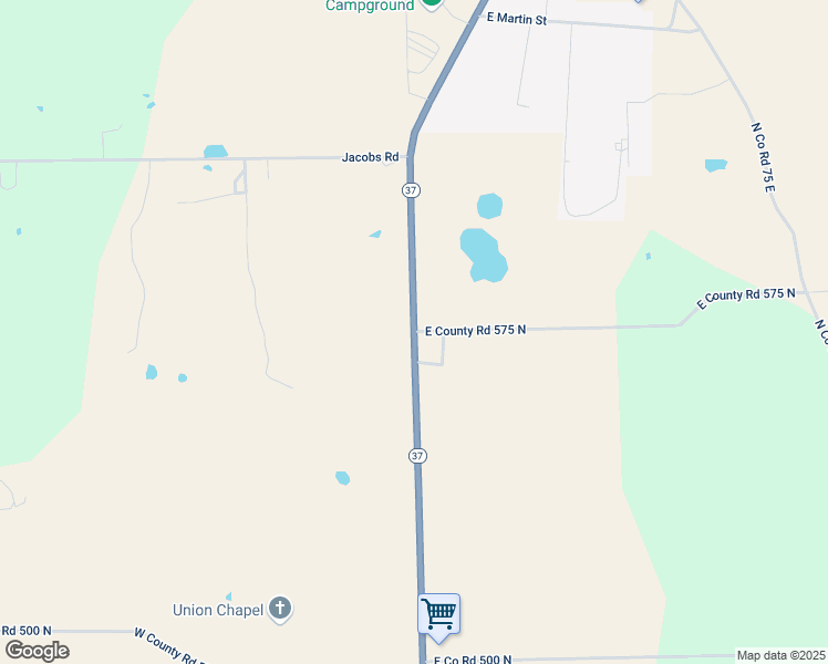 map of restaurants, bars, coffee shops, grocery stores, and more near 5657 Indiana 37 in Orleans