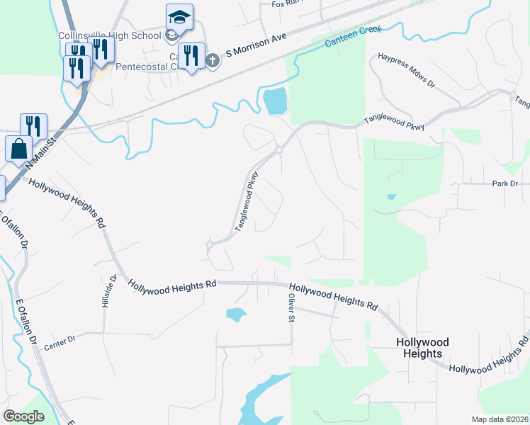 map of restaurants, bars, coffee shops, grocery stores, and more near 939 Half Moon Lane in Caseyville