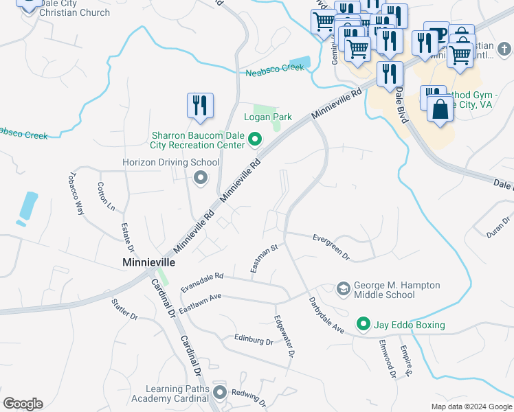 map of restaurants, bars, coffee shops, grocery stores, and more near 14361 North Park Court in Woodbridge