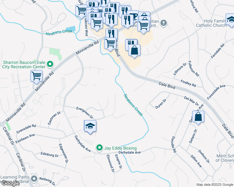 map of restaurants, bars, coffee shops, grocery stores, and more near 4201 Evergreen Drive in Woodbridge