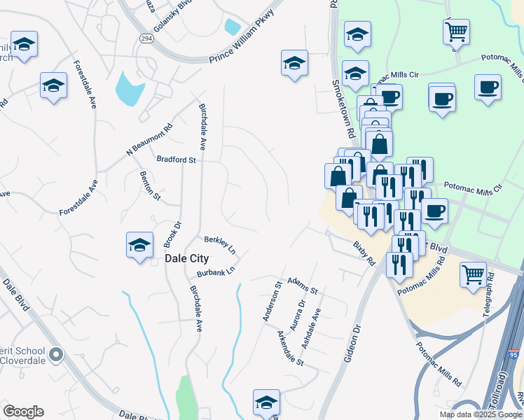 map of restaurants, bars, coffee shops, grocery stores, and more near 14336 Belleville Avenue in Woodbridge