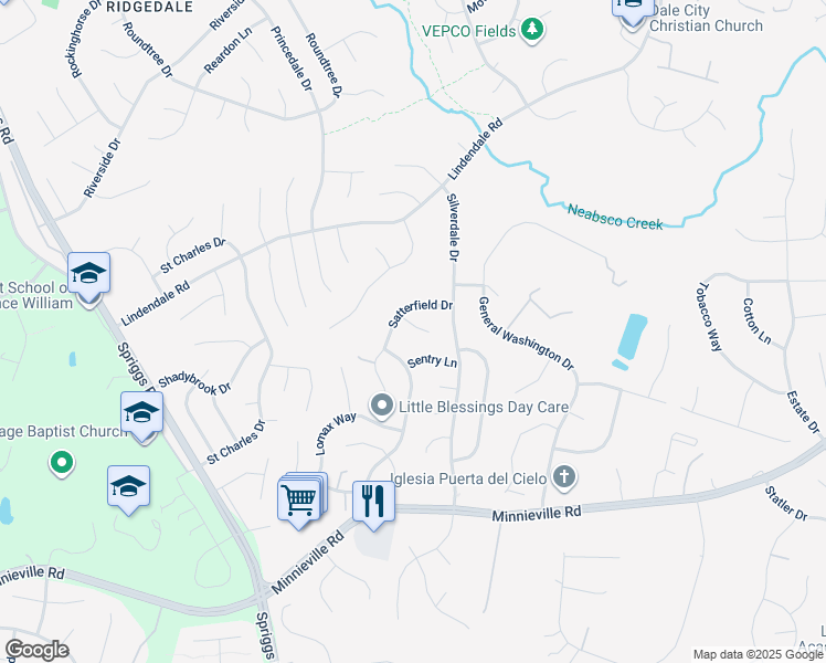 map of restaurants, bars, coffee shops, grocery stores, and more near 5387 Shamus Court in Woodbridge