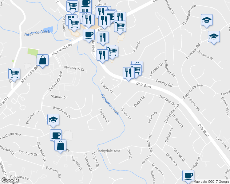 map of restaurants, bars, coffee shops, grocery stores, and more near 14493 Filarete Street in Woodbridge
