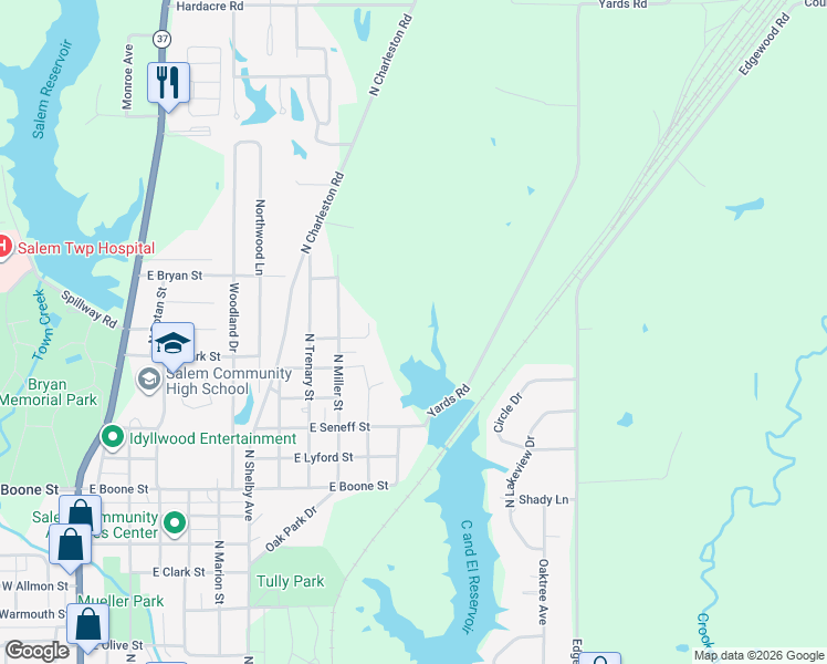 map of restaurants, bars, coffee shops, grocery stores, and more near 1601-1821 Old Yards Road in Salem
