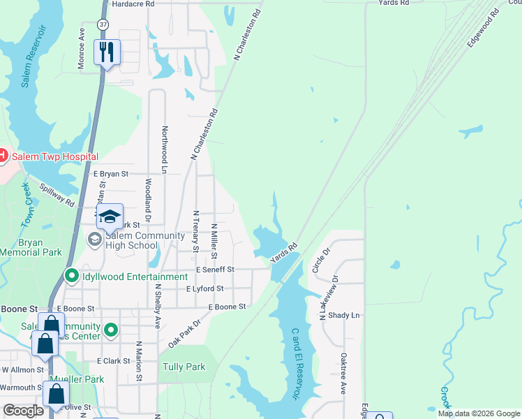 map of restaurants, bars, coffee shops, grocery stores, and more near 1601-1821 Old Yards Road in Salem