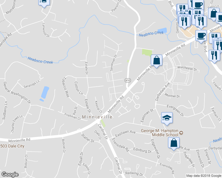 map of restaurants, bars, coffee shops, grocery stores, and more near 4637 Charlton Court in Woodbridge