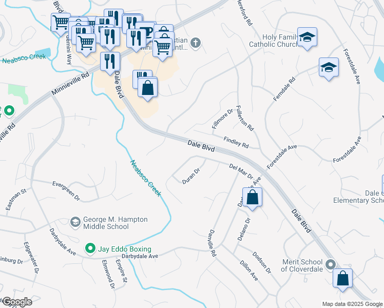 map of restaurants, bars, coffee shops, grocery stores, and more near 3922 Del Mar Drive in Woodbridge