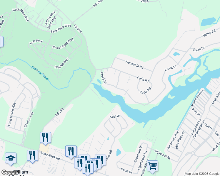 map of restaurants, bars, coffee shops, grocery stores, and more near 12 Creek Drive in Millsboro
