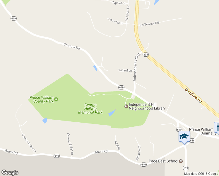 map of restaurants, bars, coffee shops, grocery stores, and more near 14414 Bristow Road in Manassas