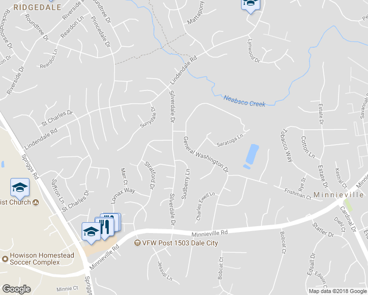 map of restaurants, bars, coffee shops, grocery stores, and more near 14500 General Washington Drive in Woodbridge