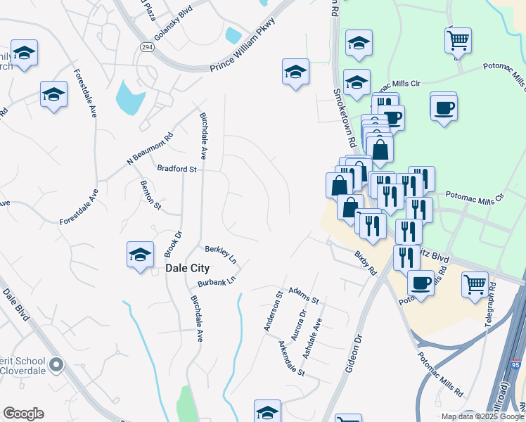 map of restaurants, bars, coffee shops, grocery stores, and more near 14332 Belleville Avenue in Woodbridge