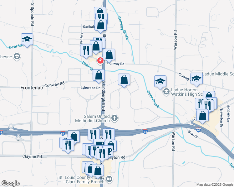 map of restaurants, bars, coffee shops, grocery stores, and more near 1101 Ridgelynn Drive in St. Louis