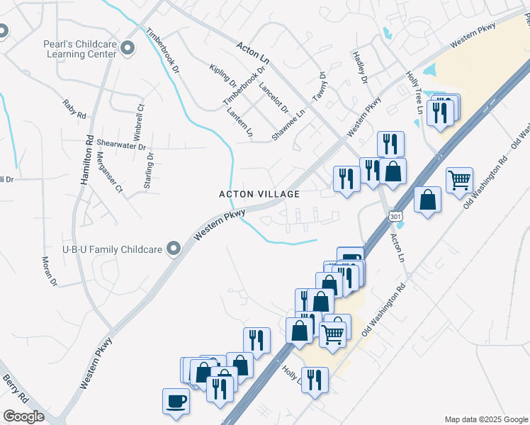 map of restaurants, bars, coffee shops, grocery stores, and more near 3225 Westdale Court in Waldorf