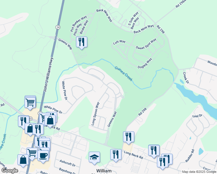 map of restaurants, bars, coffee shops, grocery stores, and more near 32796 Greens Way in Millsboro
