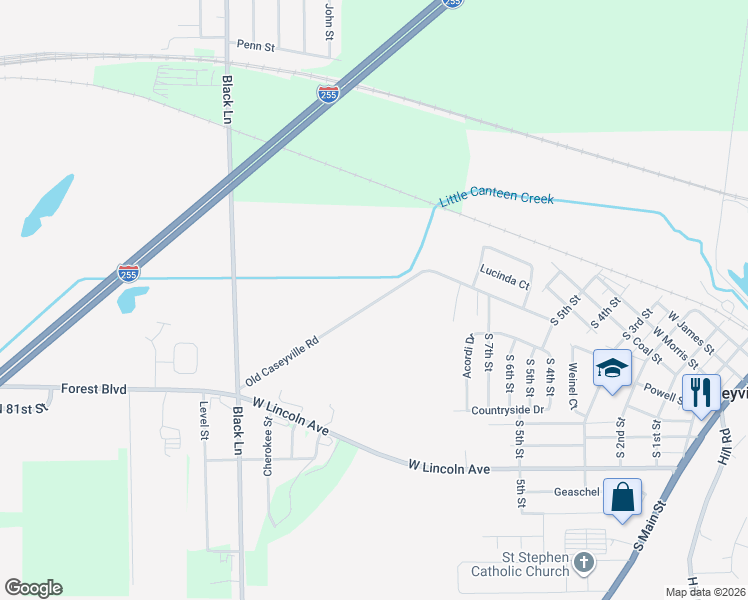 map of restaurants, bars, coffee shops, grocery stores, and more near 819 Caseyville Road in Caseyville