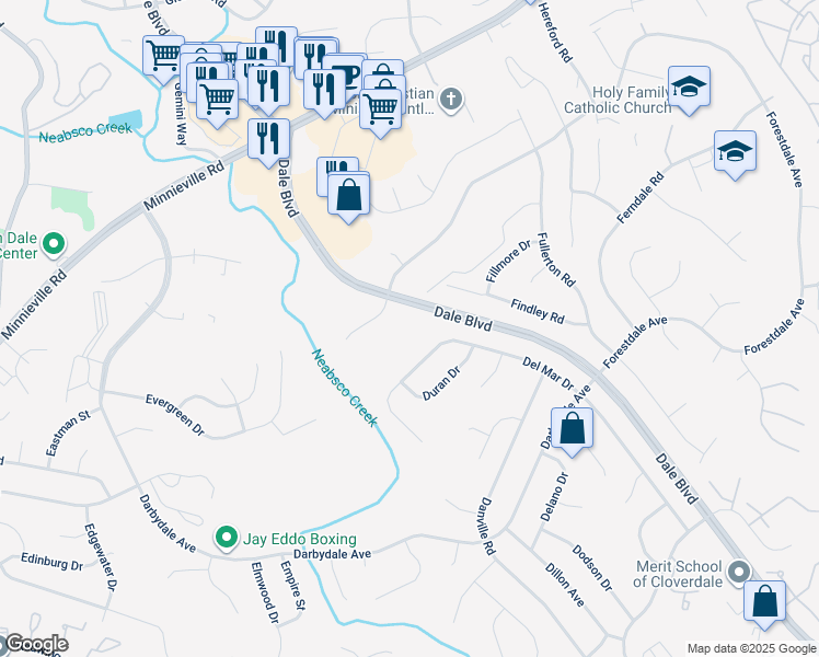 map of restaurants, bars, coffee shops, grocery stores, and more near 4081 Dale Boulevard in Woodbridge