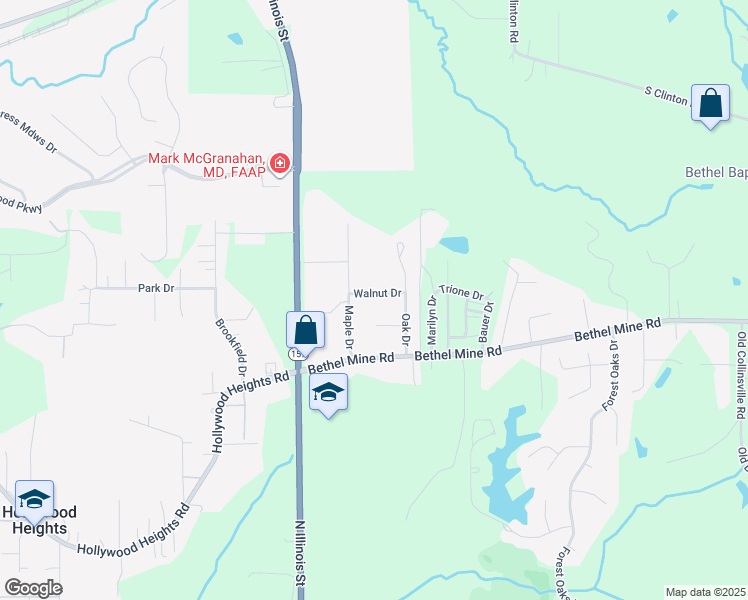 map of restaurants, bars, coffee shops, grocery stores, and more near 104 Walnut Drive in Caseyville