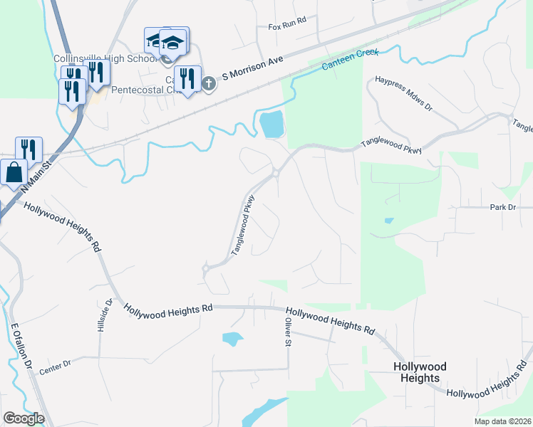 map of restaurants, bars, coffee shops, grocery stores, and more near 983 Half Moon Lane in Caseyville