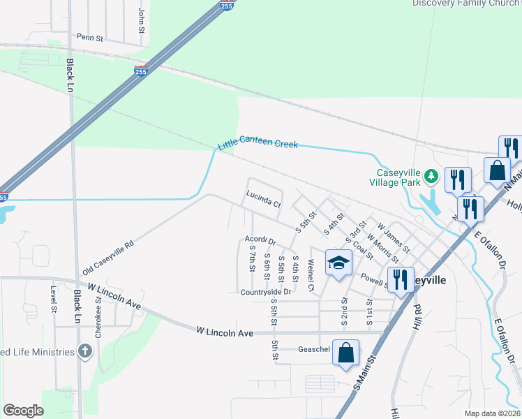 map of restaurants, bars, coffee shops, grocery stores, and more near 701 Old Caseyville Road in Caseyville