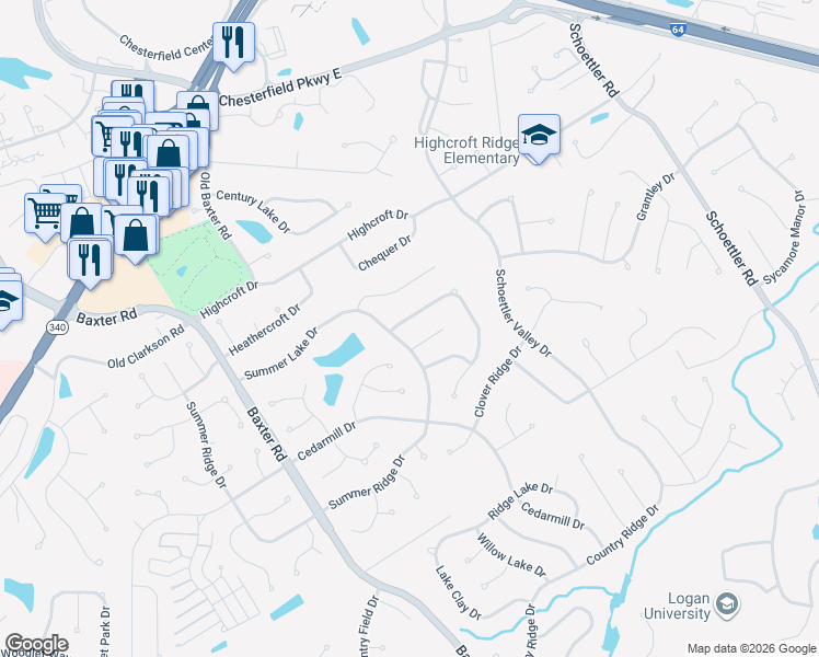 map of restaurants, bars, coffee shops, grocery stores, and more near 1761 Summer Lake Drive in Chesterfield