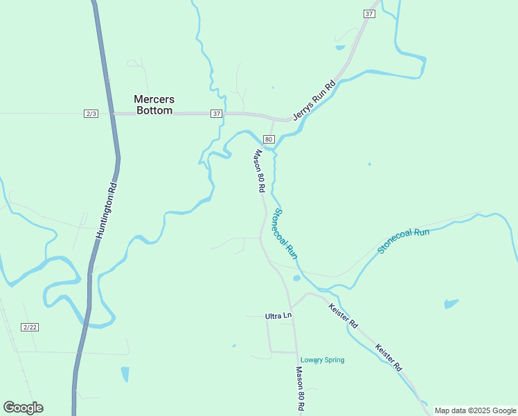 map of restaurants, bars, coffee shops, grocery stores, and more near 2533 Mason 80 Road in Ashton