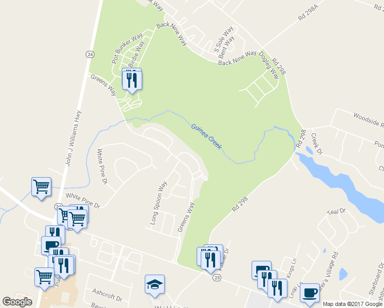 map of restaurants, bars, coffee shops, grocery stores, and more near 32575 Long Iron Way in Millsboro