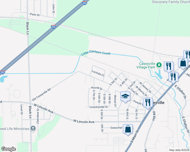 map of restaurants, bars, coffee shops, grocery stores, and more near 701 Old Caseyville Road in Caseyville