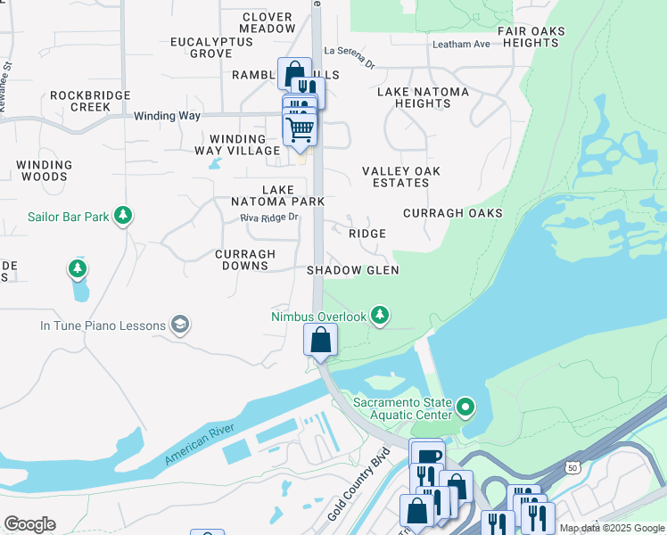 map of restaurants, bars, coffee shops, grocery stores, and more near 8911 Visage Circle in Fair Oaks
