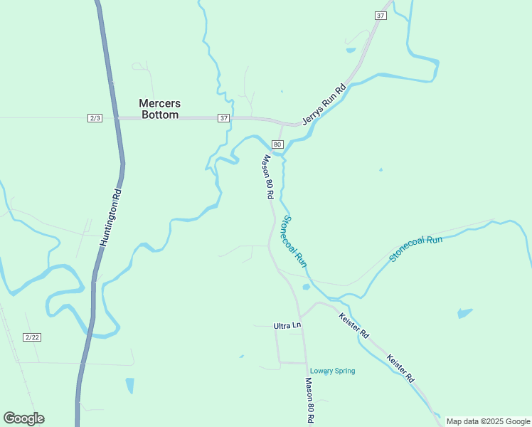 map of restaurants, bars, coffee shops, grocery stores, and more near 2533 Mason 80 Road in Ashton