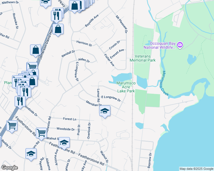 map of restaurants, bars, coffee shops, grocery stores, and more near 1306 Columbia Road in Woodbridge