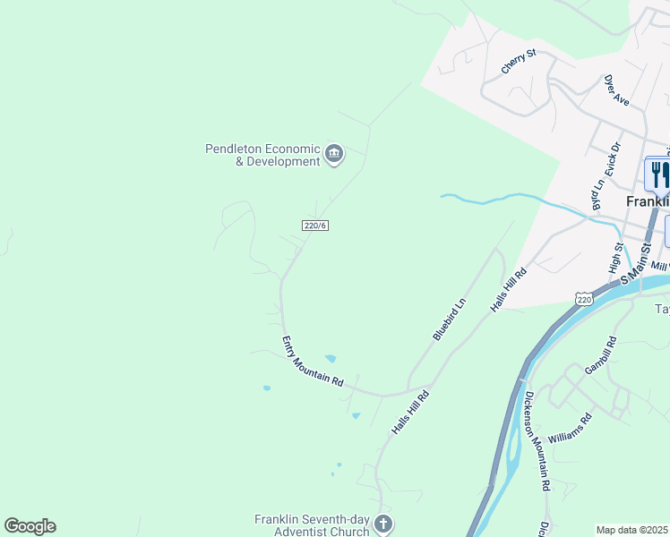 map of restaurants, bars, coffee shops, grocery stores, and more near 758 Entry Mountain Road in Franklin