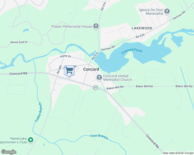 map of restaurants, bars, coffee shops, grocery stores, and more near 25322 Church Road in Seaford