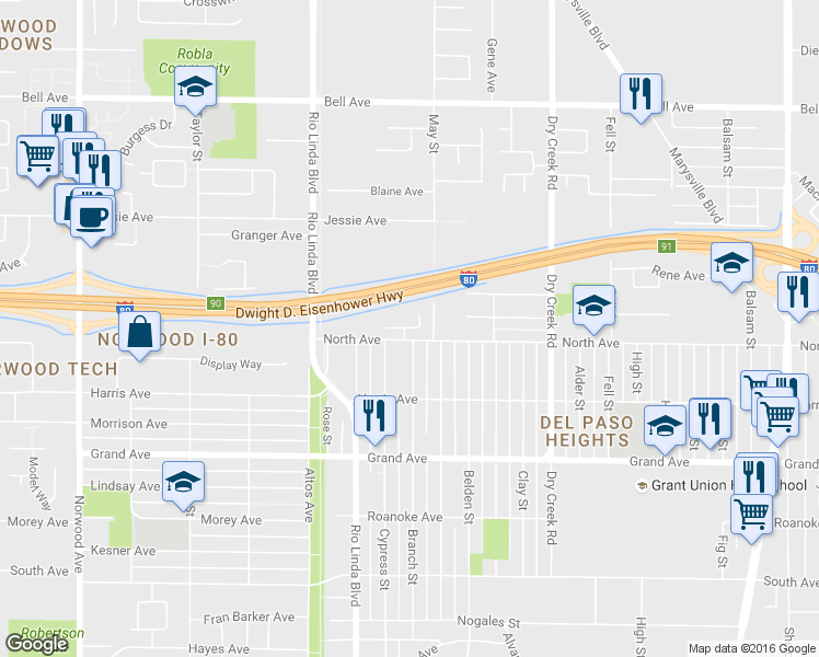 map of restaurants, bars, coffee shops, grocery stores, and more near in Sacramento
