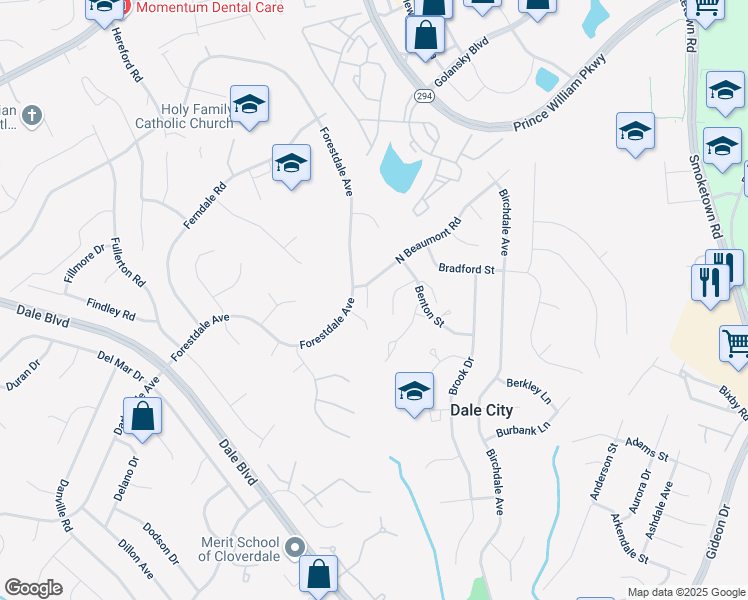 map of restaurants, bars, coffee shops, grocery stores, and more near 14397 Fontaine Court in Woodbridge
