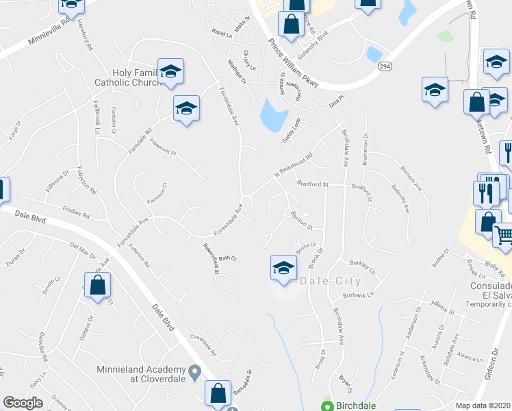 map of restaurants, bars, coffee shops, grocery stores, and more near 14397 Fontaine Court in Woodbridge