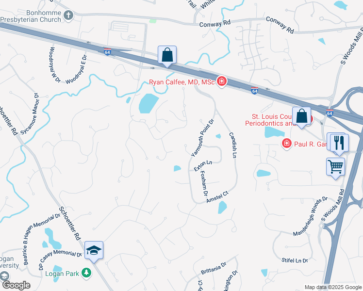 map of restaurants, bars, coffee shops, grocery stores, and more near 14578 Bexhill Court in Chesterfield