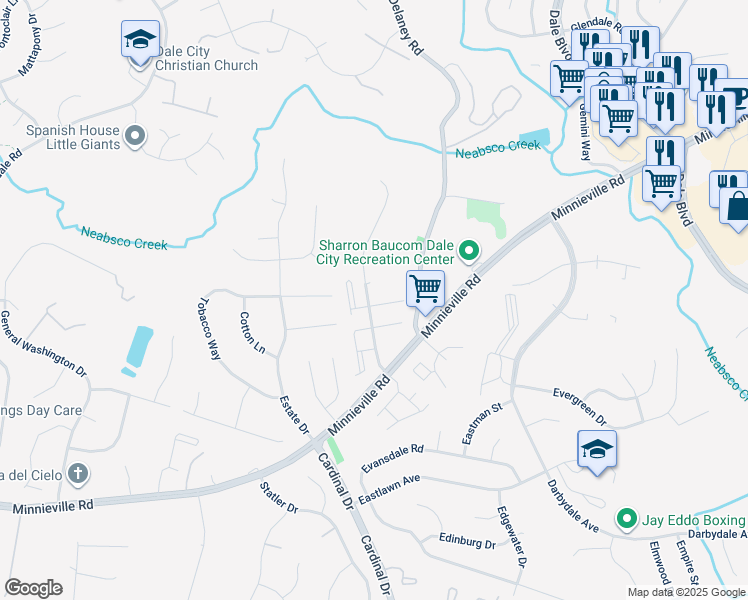 map of restaurants, bars, coffee shops, grocery stores, and more near 4632 Whitaker Place in Woodbridge
