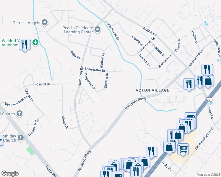 map of restaurants, bars, coffee shops, grocery stores, and more near 11824 Murre Court in Waldorf