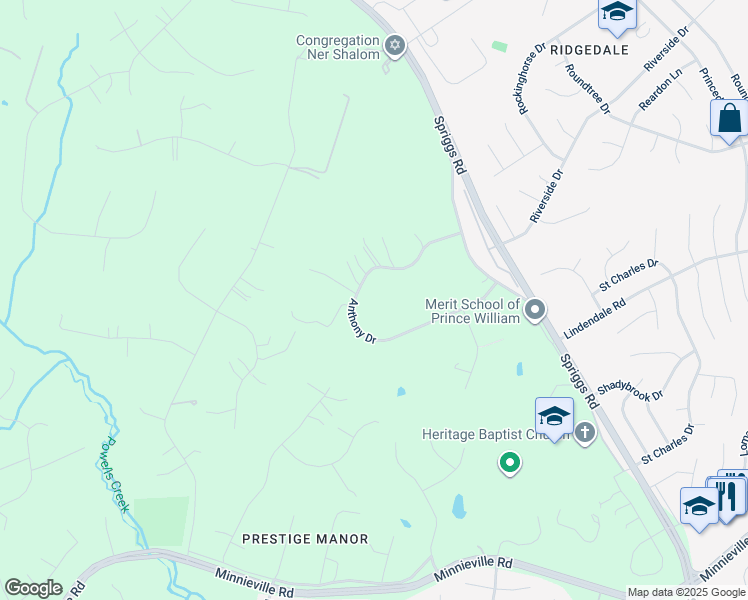 map of restaurants, bars, coffee shops, grocery stores, and more near 5864 Anthony Drive in Woodbridge
