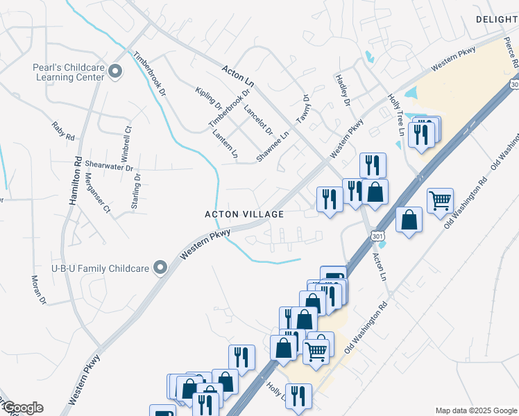 map of restaurants, bars, coffee shops, grocery stores, and more near 22 Meadow Lane in Waldorf