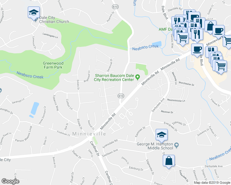 map of restaurants, bars, coffee shops, grocery stores, and more near 4602 Whitaker Place in Woodbridge